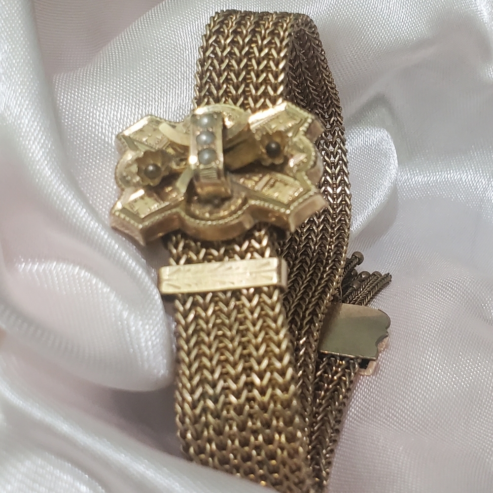 Antique Victorian Era woven gold mesh bracelet - Picture 16 of 16